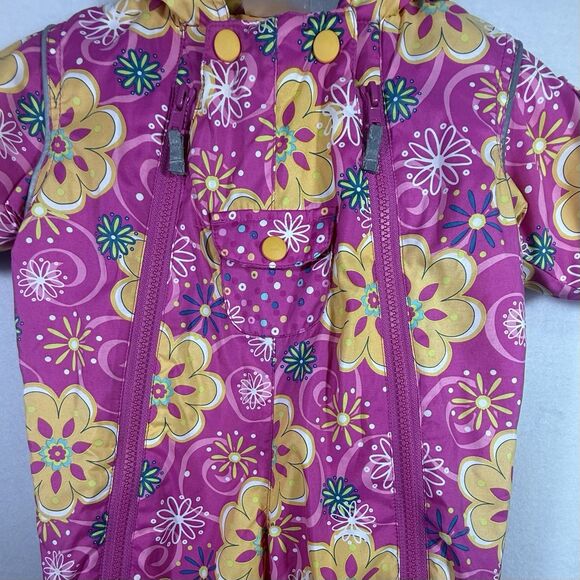 Hanna Andersson Pink Floral Hooded Lined Zipper Baby Snowsuit Size 60 US 3-6 M - Picture 4 of 10